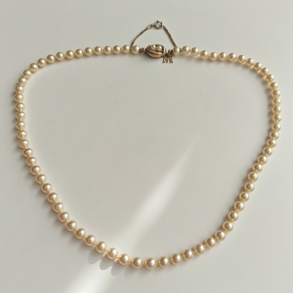 Vintage Majorica Pearl Necklace 18in Champagne Gold 925 Sterling Box Clasp Spain